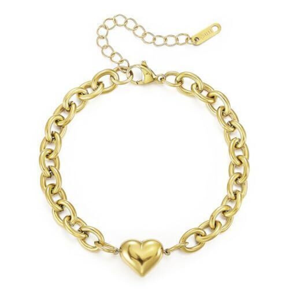8356 Gold Heart Charm Bracelet , Stainless Steel Non Tarnish 18K Gold